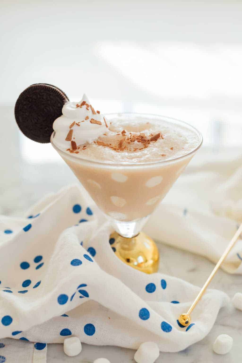 Frozen Cookies and Cream Polka Dot Martinis Recipe by top Houston lifestyle blogger Ashley Rose of Sugar and Cloth #recipe #cocktail #martini #frozendrinks