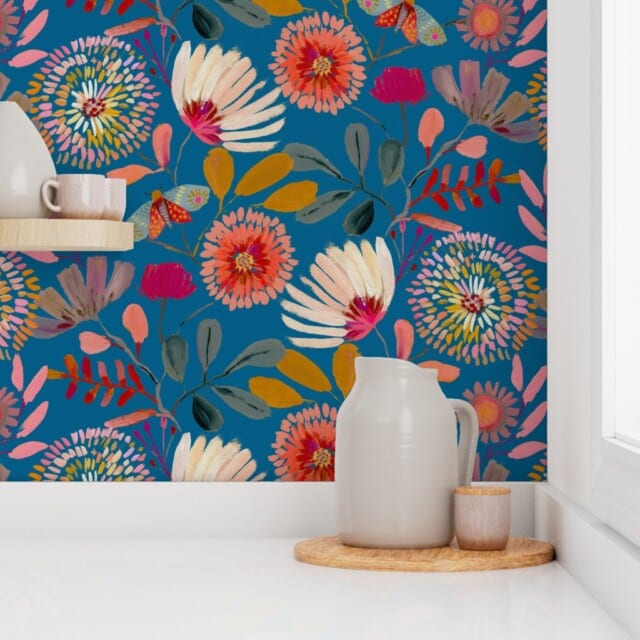 Wallpaper in Sophisticated Botanicals Denim Blue Medium