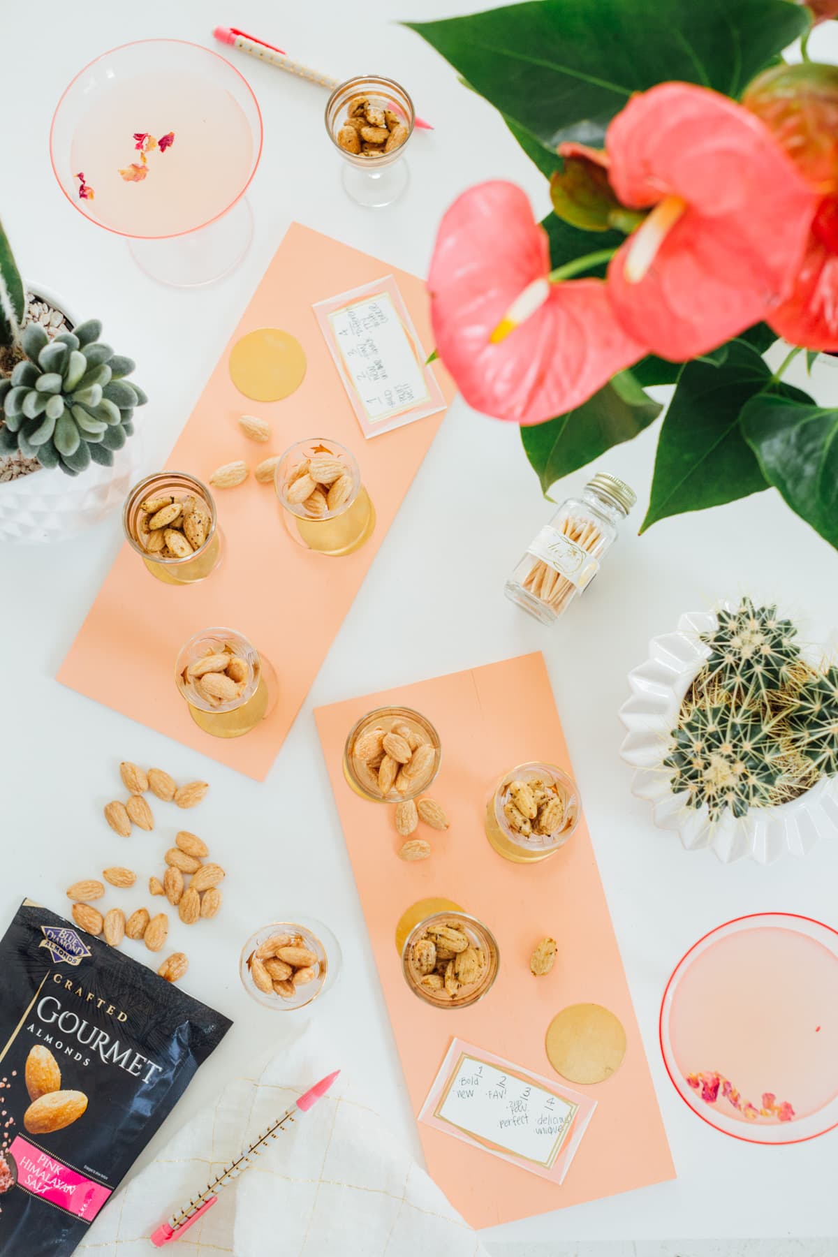 DIY Tasting Flight Boards by top Houston lifestyle blogger Ashley Rose of Sugar and Cloth #DIY #entertaining #almonds #appetizers #tastingflight