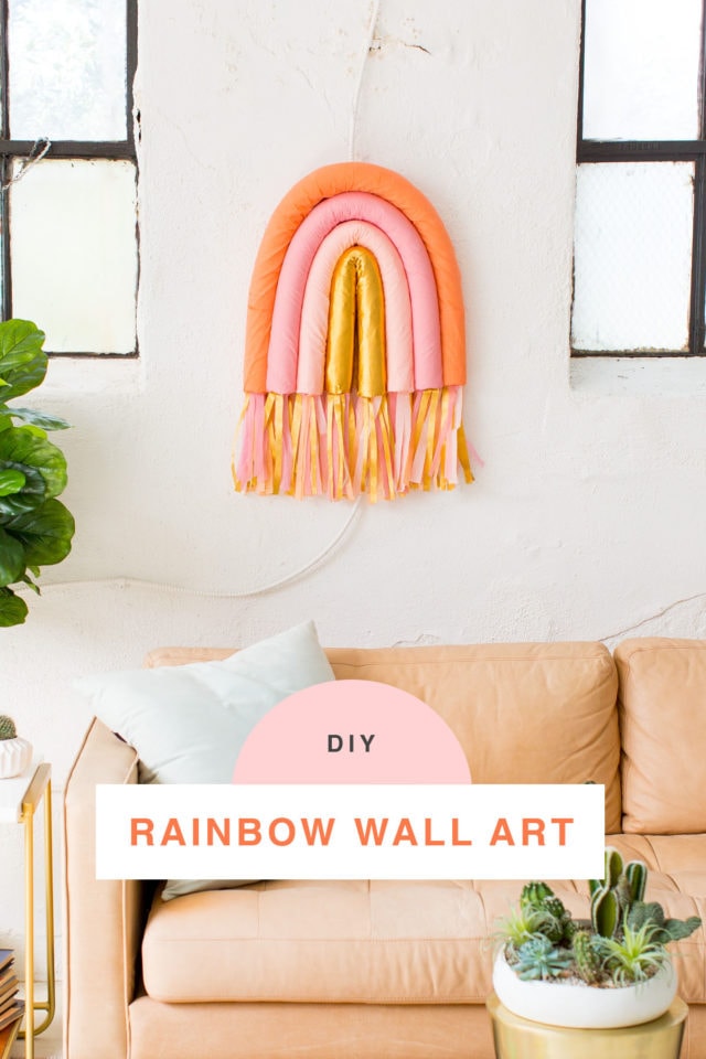 DIY Rainbow Art Wall Hanging by top Houston lifestyle blogger Ashley Rose of Sugar and Cloth #wallart #homedecor #diy #rainbow #decor #parties #partydecor