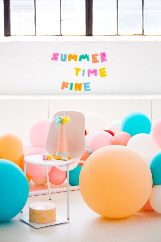 summer time fine! letter balloons that won't deflate - Faux Balloon DIY Letter Garland by Houston lifestyle blogger Ashley Rose of Sugar and Cloth #diy #balloons #balloongarland #garland #decor #party #ideas #howto