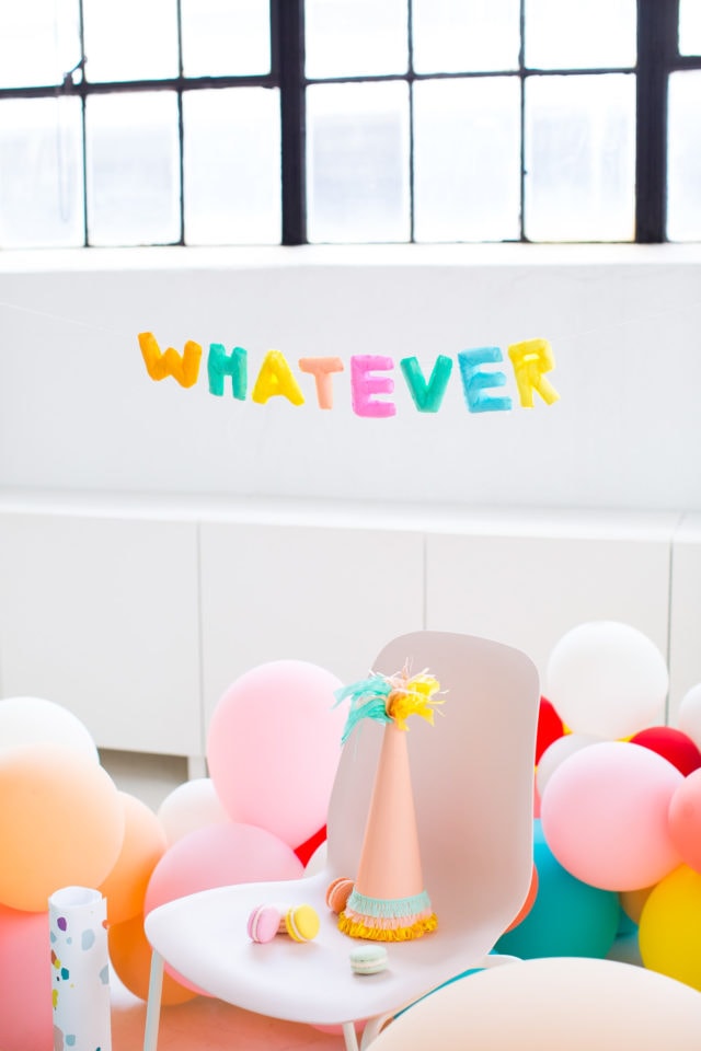 whatever! letter balloons that won't deflate - Faux Balloon DIY Letter Garland by Houston lifestyle blogger Ashley Rose of Sugar and Cloth #diy #balloons #balloongarland #garland #decor #party #ideas #howto