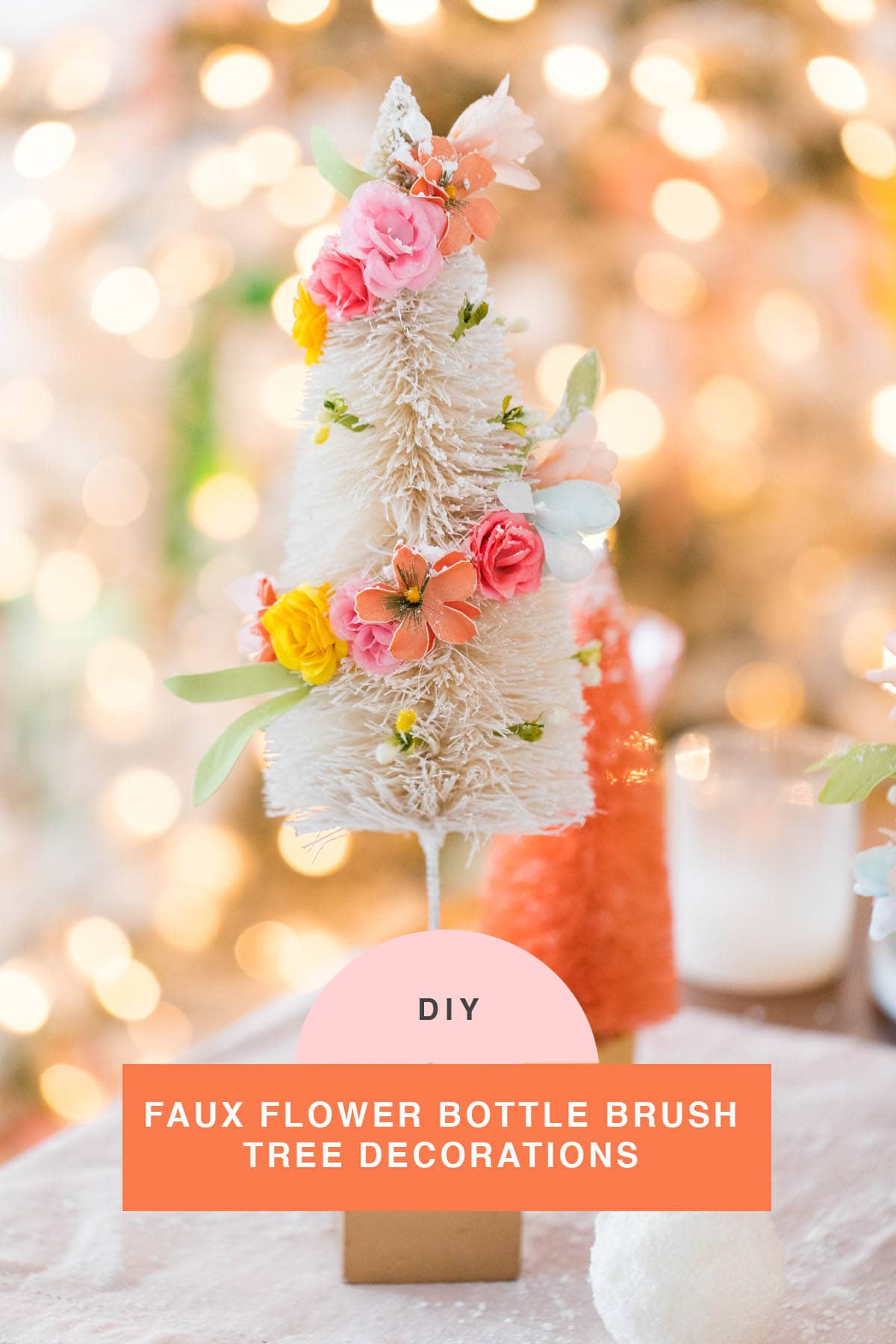 the how to for these Faux Flower Bottle Brush Tree DIY Christmas Centerpiece Idea by top Houston lifestyle blogger Ashley Rose of Sugar and Cloth #diy #christmas #decor #howto #craft #entertaining #centerpiece #ideas