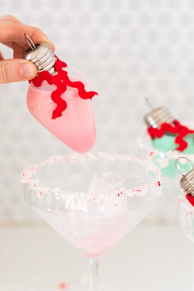 unique holiday cocktails! How to Make an Easy Christmas Cocktails in Ornaments by top Houston lifestyle blogger Ashley Rose of Sugar & Cloth #christmas #cocktail #easy #ideas #holidays #winter #ornament #decor #recipe