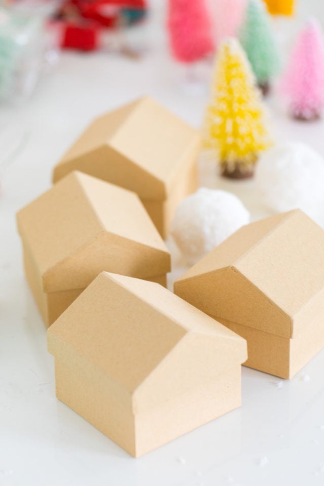 transforming blank cardboard houses - Colorful Houses DIY Advent Calendar by top Houston lifesyle blogger Ashley Rose of Sugar and Cloth #diy #christmas #advent #holiday #decor #idea #howto #kids #crafts
