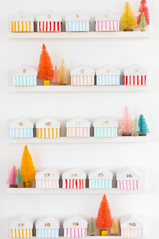 final advent calendar for kids! Colorful Houses DIY Advent Calendar by top Houston lifesyle blogger Ashley Rose of Sugar and Cloth #diy #christmas #advent #holiday #decor #idea #howto #kids #crafts