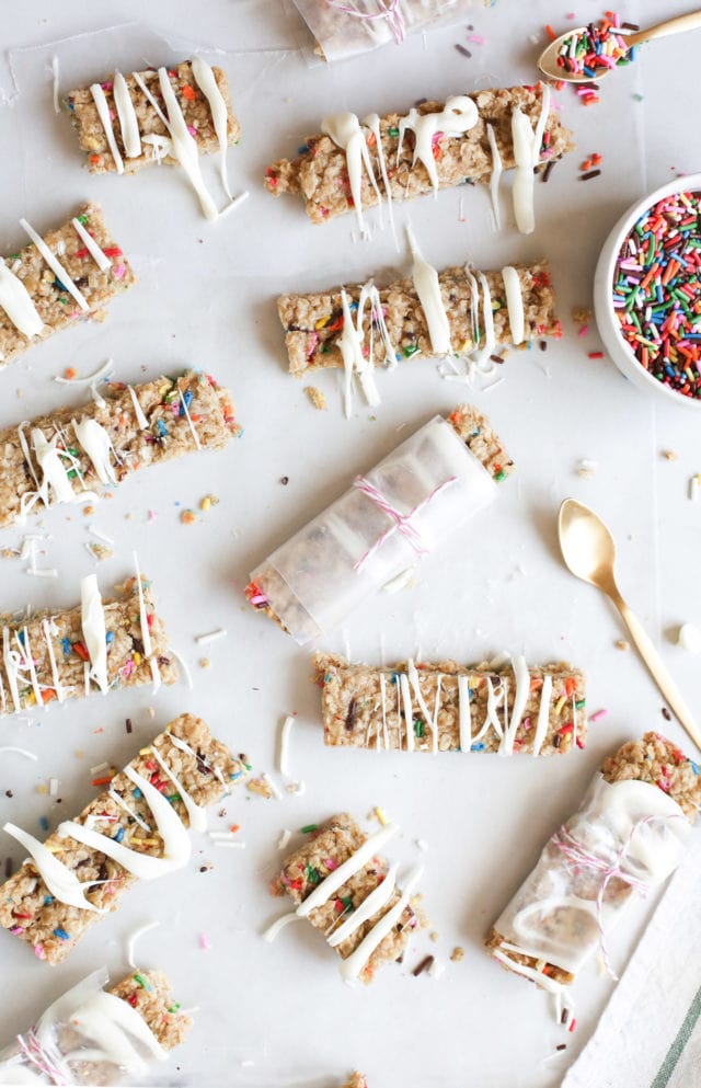 photo of the Funfetti Granola Bars wrapped to bring on the go by top Houston lifestyle blogger Ashley Rose of Sugar & Cloth