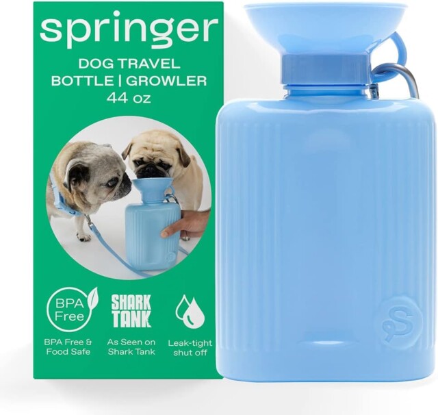 Dog Water Bottle | Portable Travel Water Bottle Dispenser for Dogs - As Seen on Shark Tank | Patented, Leak-Proof Bottles Fill Bowl with Water - Ideal for Walking | BPA-Free 44oz Blue