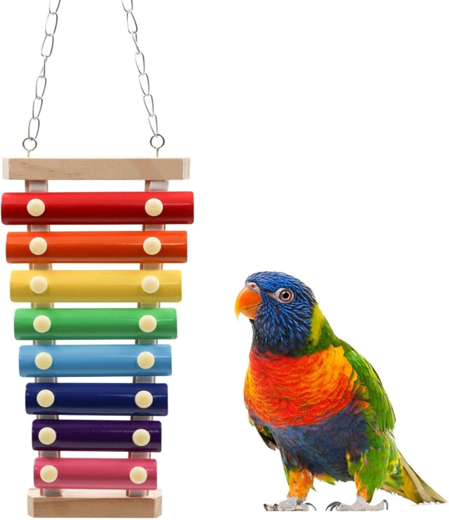Colorful Bird Xylophone Toy, Suspensible Funny Xylophone Toy with 8 Metal Keys, Bird Cage Toy Accessories for Chicken Bird Parrot Parrot Parakeet Budgies Love Birds