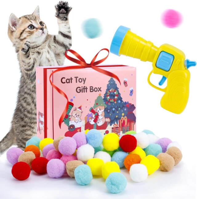 Kitten Toys, Interactive Cat Toys, Cat Toy Balls with Launcher and 80 Pom-Poms Balls, Cat Toys for Indoor Cats DIY Set, for Training,Playing, Funny,Colorful,Furry.
Brand: Hggha