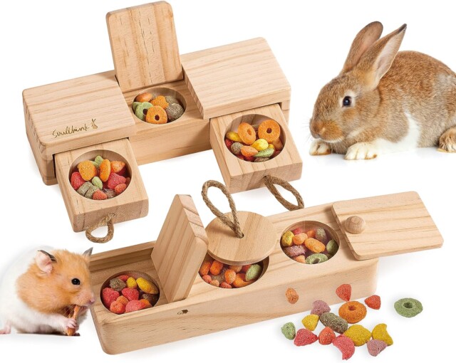 Interactive Wooden Rabbit Toys - Sniff n' Snack Rabbit Treats Bunny Toys, Enrichment Rabbit Toy for Boredom, Better Than Snuffle Mat for Small Animals, Hamsters, Guinea Pig (2 Sets) for gifts for pets