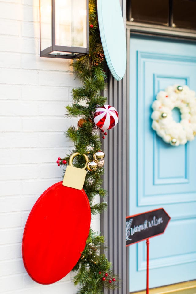 jumbo lightbulbs christmas lights! Jumbo Lights Outdoor DIY Christmas Decorations! by top Houston lifestyle blogger Ashley Rose of Sugar & Cloth #DIY #howto #christmas #holidays #decorations #decor #home #frontdoor #entrance