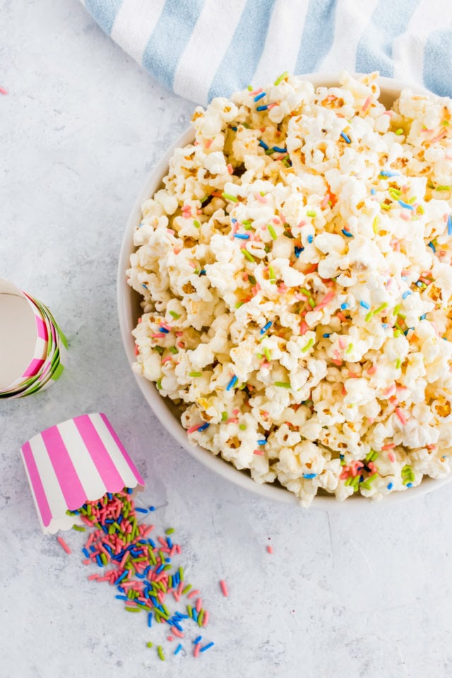 birthday white chocolate funfetti popcorn by top Houston lifesyle blogger Ashley Rose of Sugar and Cloth #recipes #entertaining #idea 