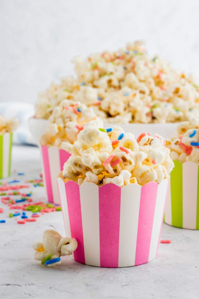 best white chocolate funfetti popcorn by top Houston lifesyle blogger Ashley Rose of Sugar and Cloth #recipes #entertaining #idea 