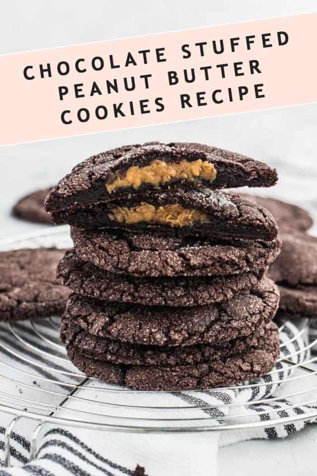 photo of the recipe card for the best peanut butter stuffed chocolate cookies by top Houston lifestyle blogger Ashley Rose of Sugar & Cloth