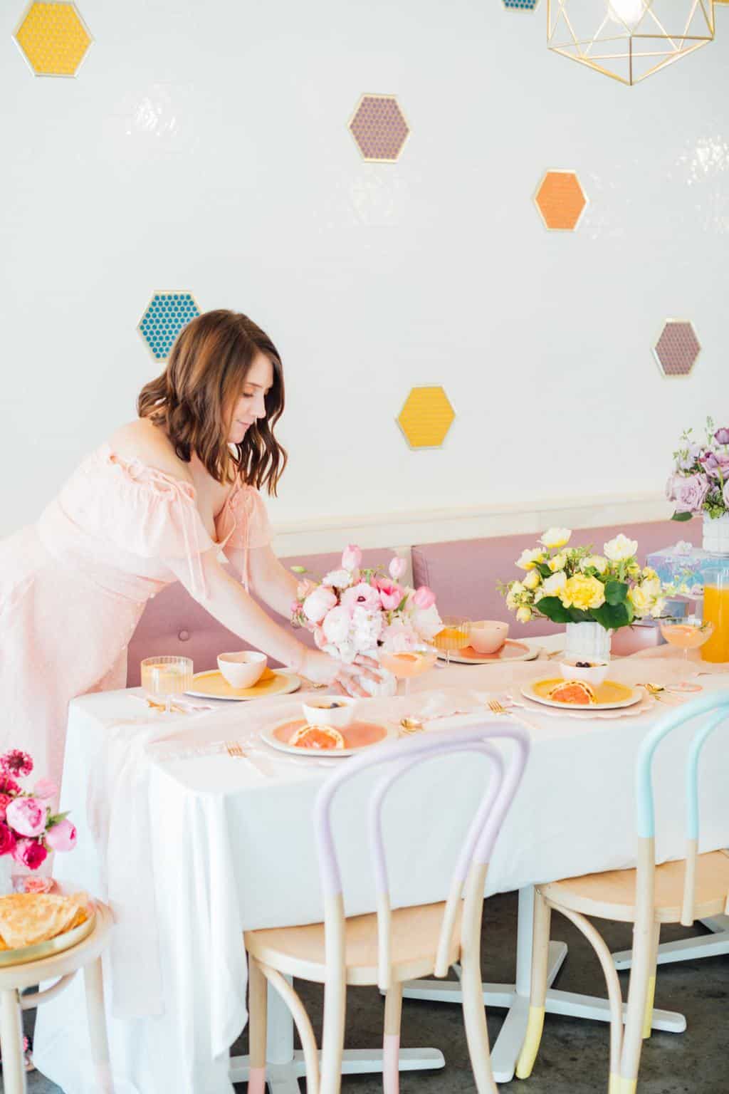 pastel tablescape - A Perfectly Pastel Easter Table Idea by top Houston lifestyle blogger Ashley Rose of Sugar & Cloth #diy #tablescape #ideas #easter #pastel #party #decorations #brunch #bridalshower #bridal #shower #baby