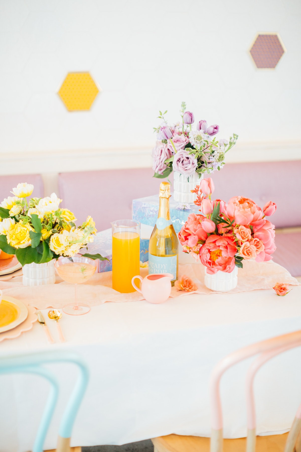 Ready to Pop Champagne - A Perfectly Pastel Easter Table Idea by top Houston lifestyle blogger Ashley Rose of Sugar & Cloth #diy #tablescape #ideas #easter #pastel #party #decorations #brunch #bridalshower #bridal #shower #baby