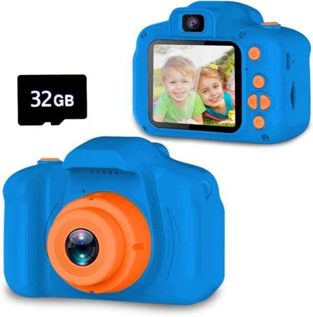 Seckton Upgrade Kids Selfie Camera, Christmas Birthday Gifts for Boys Age 3-9, HD Digital Video Cameras for Toddler, Portable Toy for 3 4 5 6 7 8 Year Old Boy with 32GB SD Card-Navy Blue for easter gift ideas for kids