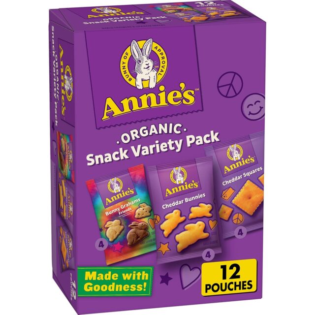 Annie's Organic Variety Pack, Easter Basket Stuffers, Cheddar Bunnies, Bunny Grahams, and Cheddar Squares, 11 oz, 12 Pouches for healthy candy treats