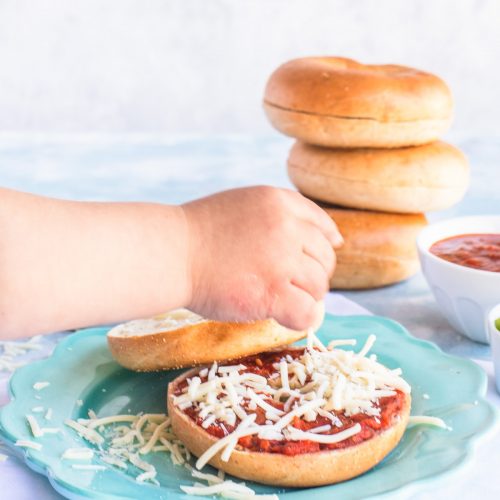 Healthy Kids Lunch Ideas Bagel Pizza Toppings by top Houston lifestyle blogger Ashley Rose of Sugar & Cloth