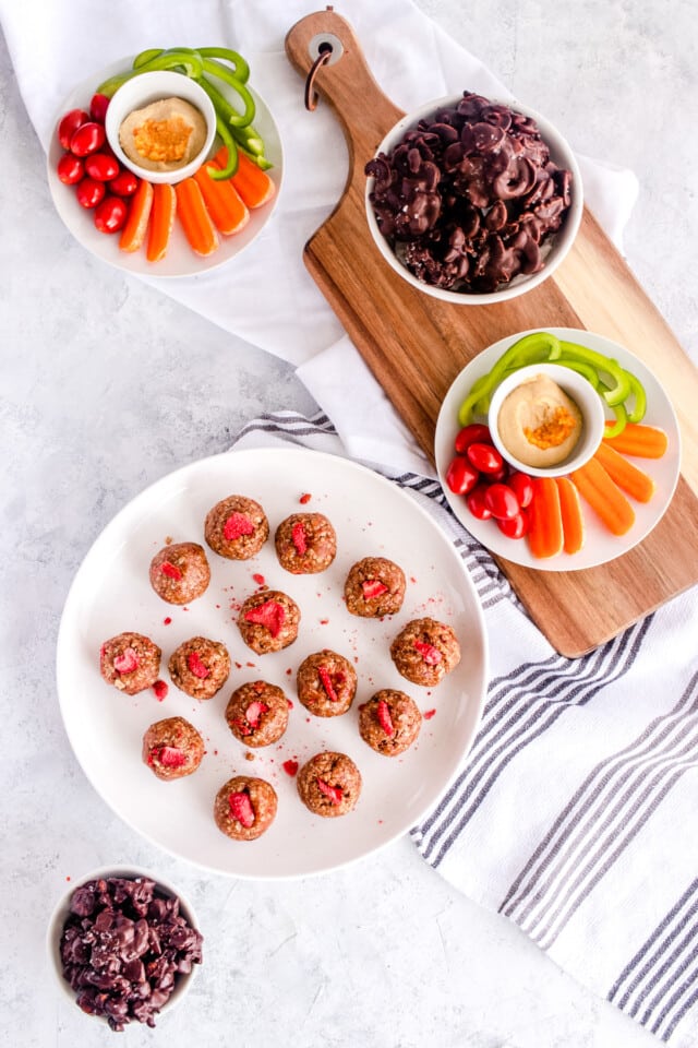 photo of Strawberry Almond Energy Balls, Chocolate Nut Clusters and Hummus and Veggies for Healthy Snacks Ideas