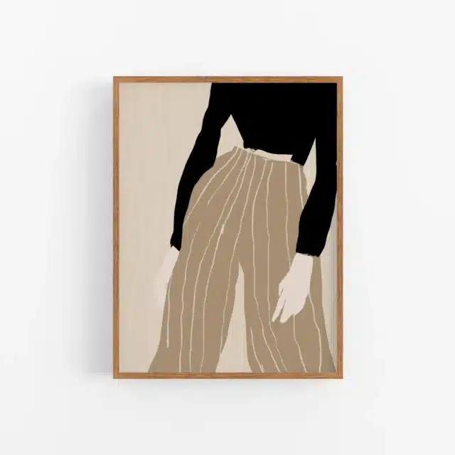 Beige and Black Fashion Illustration, Female Figure Giclee Print for affordable wall art
