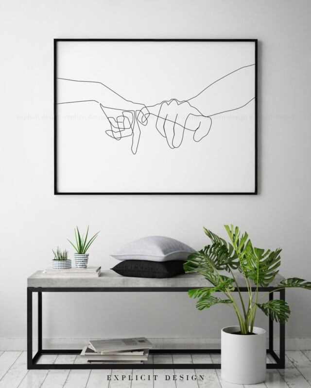 Pinky Swear Line Art Print- Minimalist Promise Symbol (Digital Download) for affordable wall art