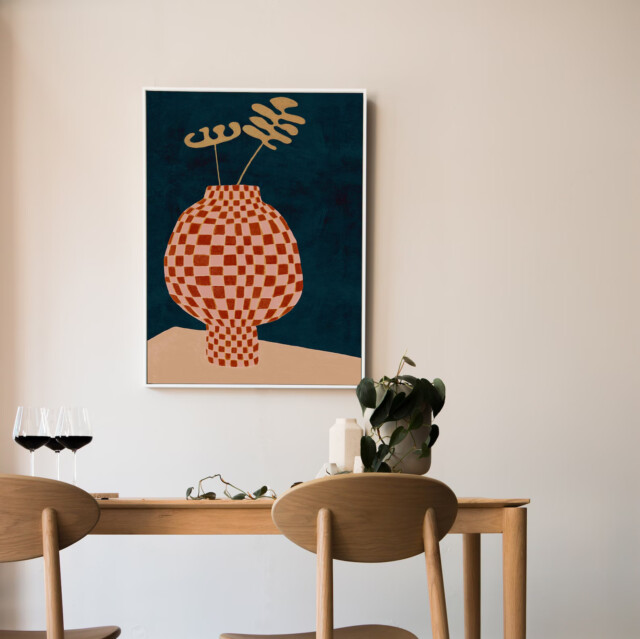 Scandi Modern Checkered Home Decor: Digital downloadable art print, Vase Illustration printable art boho poster, Kitchen / living room art