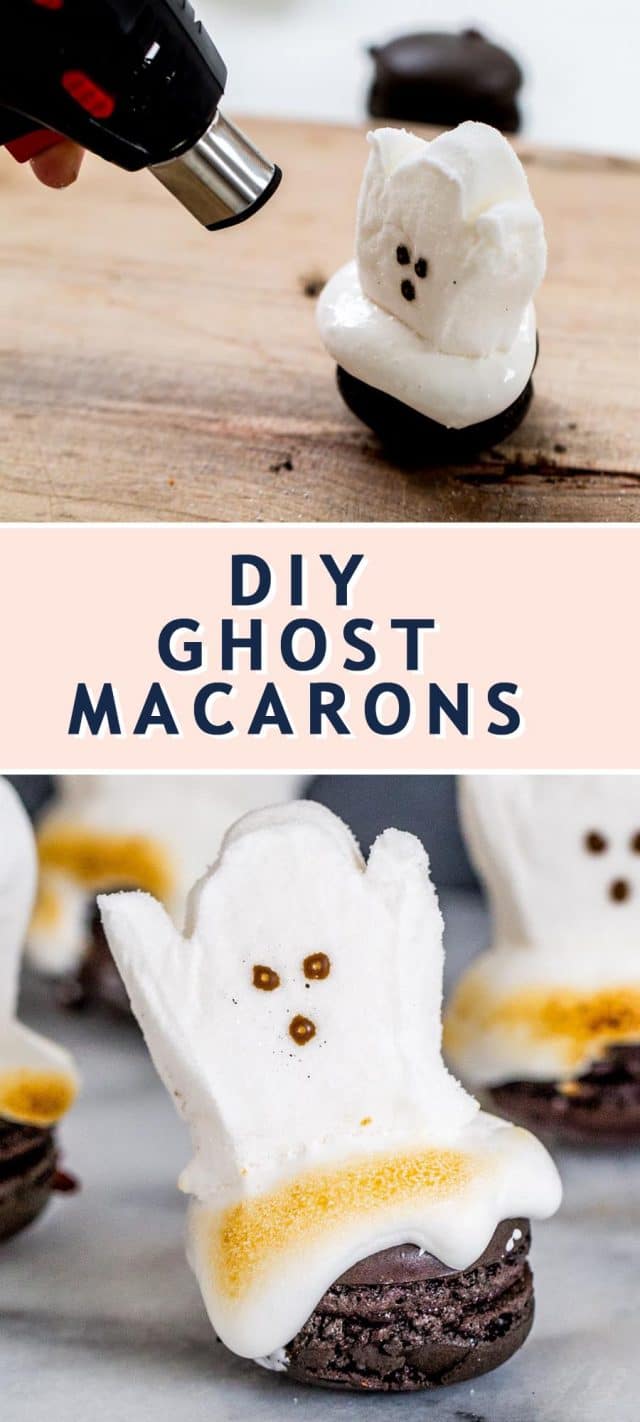 photo of how to make Halloween DIY Ghost Macarons by top Houston lifestyle blogger Ashley Rose of Sugar & Cloth