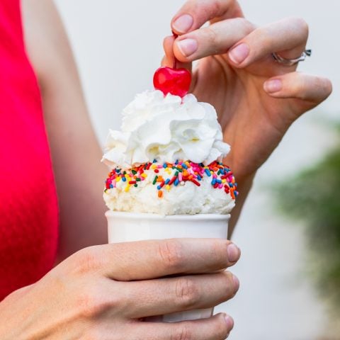 photo of a no churn ice cream recipe cone by top Houston lifestyle blogger Ashley Rose of Sugar & Cloth