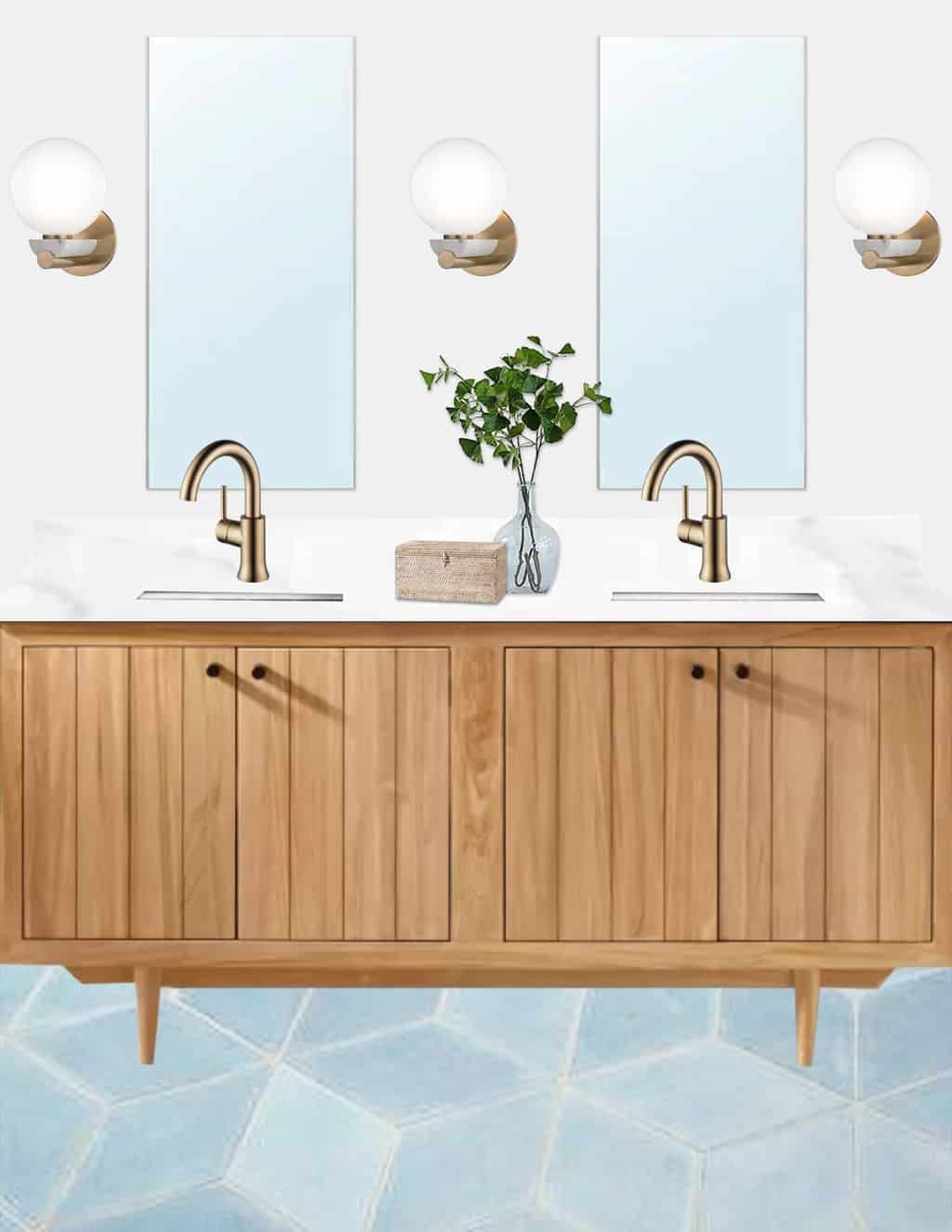 an illustrated photo of what the new master bathroom design ideas for the vanity will look like by sugar and cloth