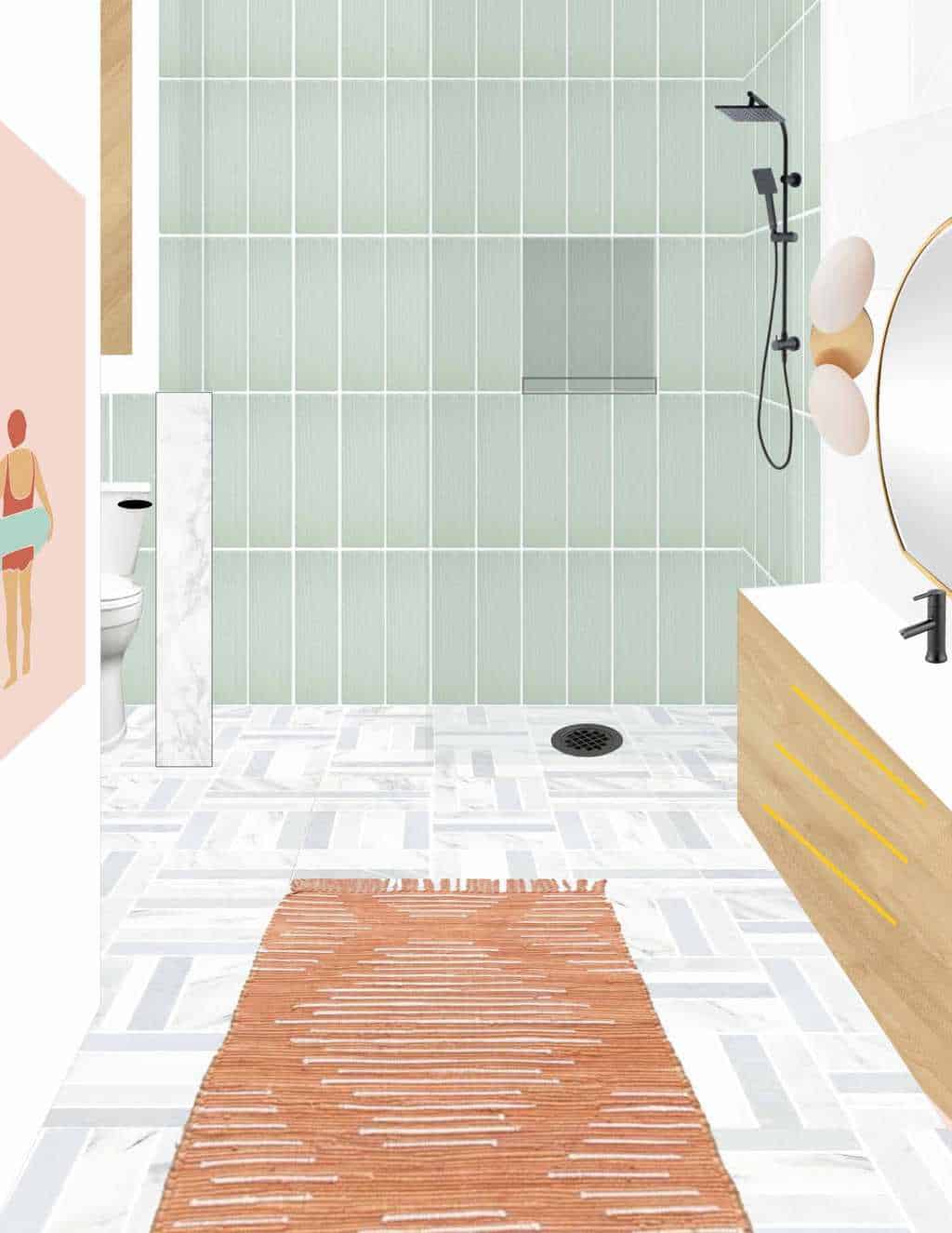 mockup layout of the the new guest bathroom design idea by sugar and cloth