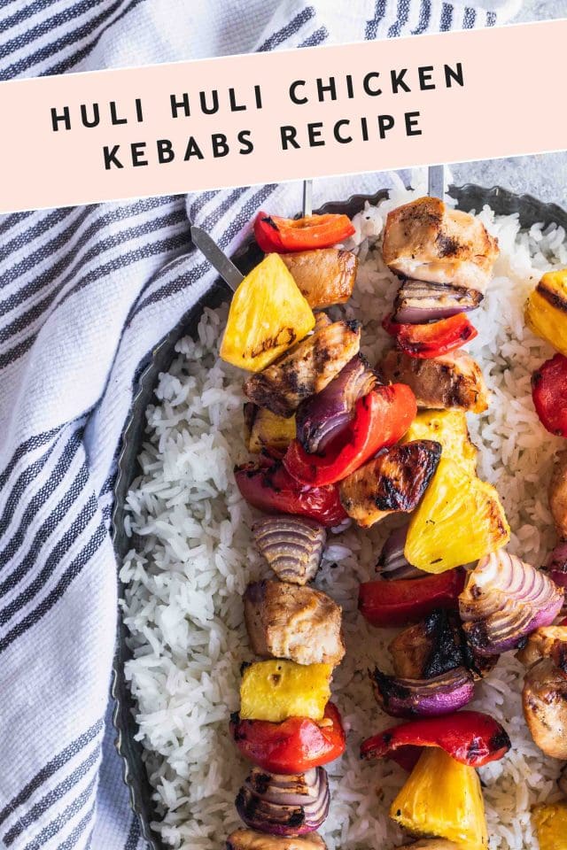Easy grilled Huli Huli Hawaiian Chicken kebabs recipe for barbecues by top Houston lifestyle blogger Ashley Rose of Sugar & Cloth
