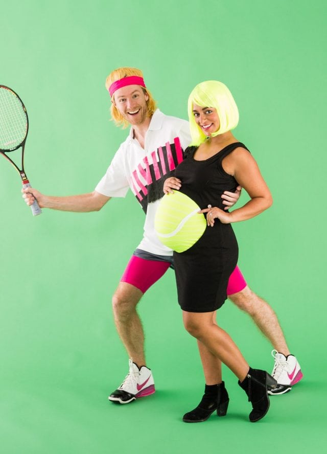 Man and Pregnant Woman in DIY Couples costume: Andre Agassi and tennis ball