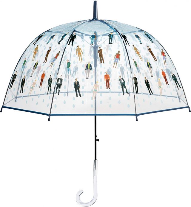 photo of clear umbrella with raindrops and men on it funny white elephant gift