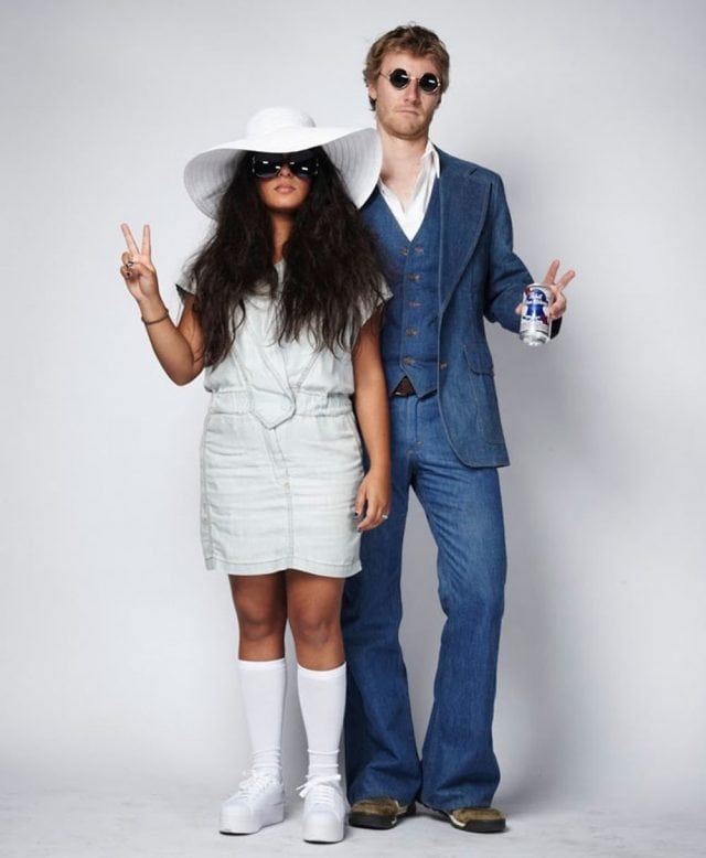 Man and Woman in DIY Couples costume: John Lennon and Yoko Ono