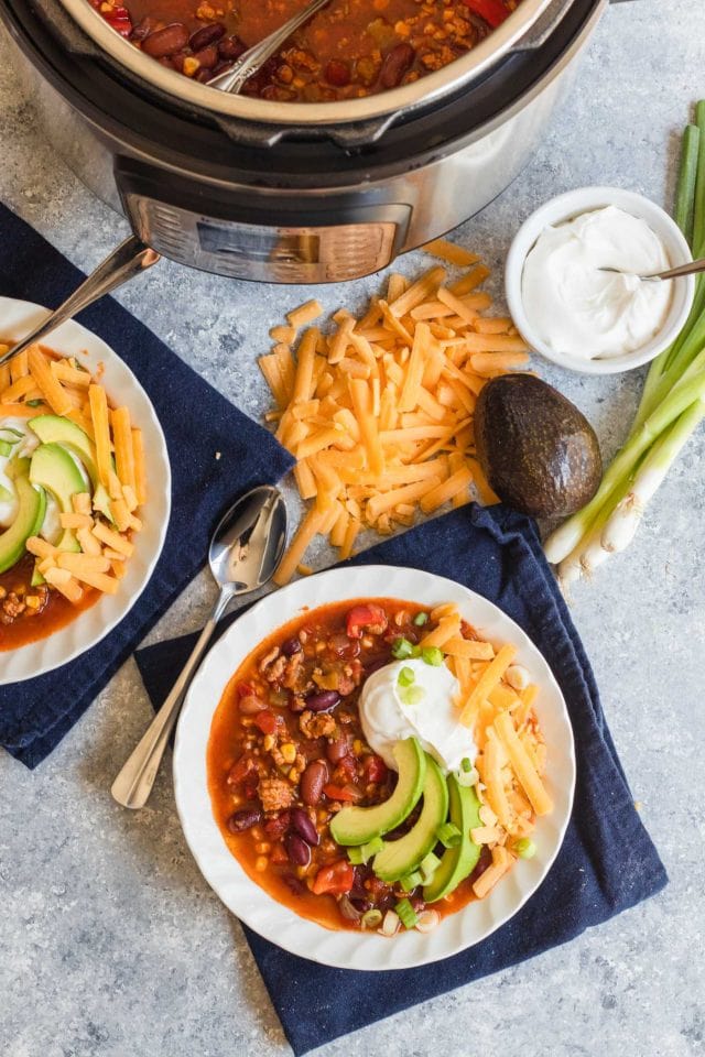 photo of one way to cook Turkey Chili in an instant pot by top Houston lifestyle blogger Ashley Rose of Sugar & Cloth