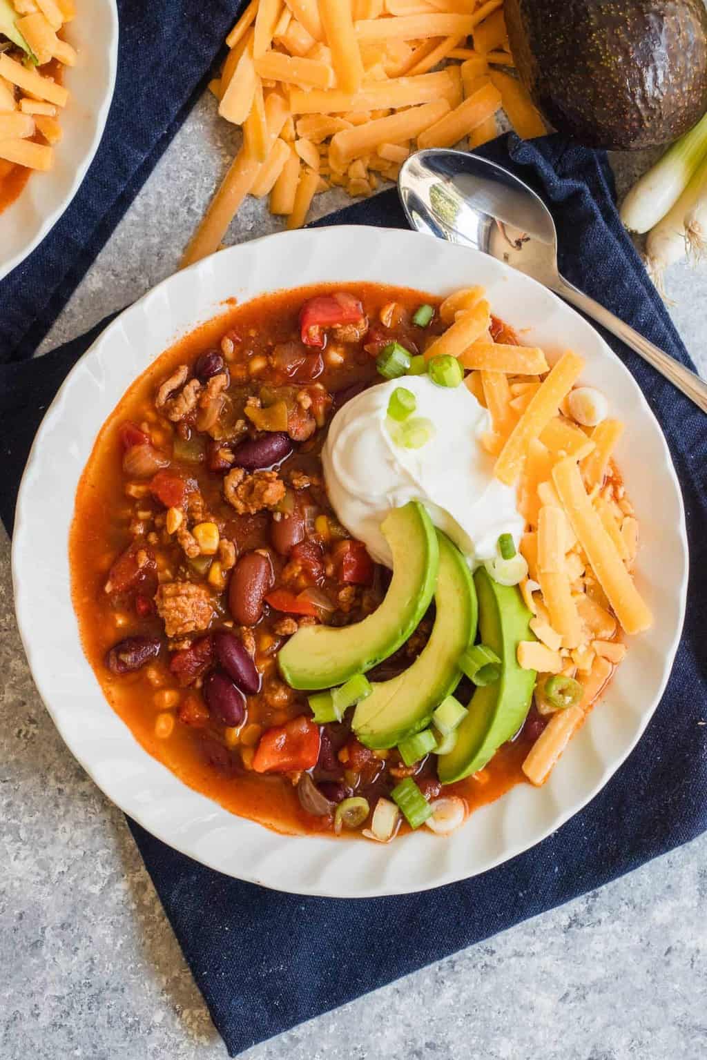 main photo of the Best Easy Turkey Chili by top Houston lifestyle blogger Ashley Rose of Sugar & Cloth