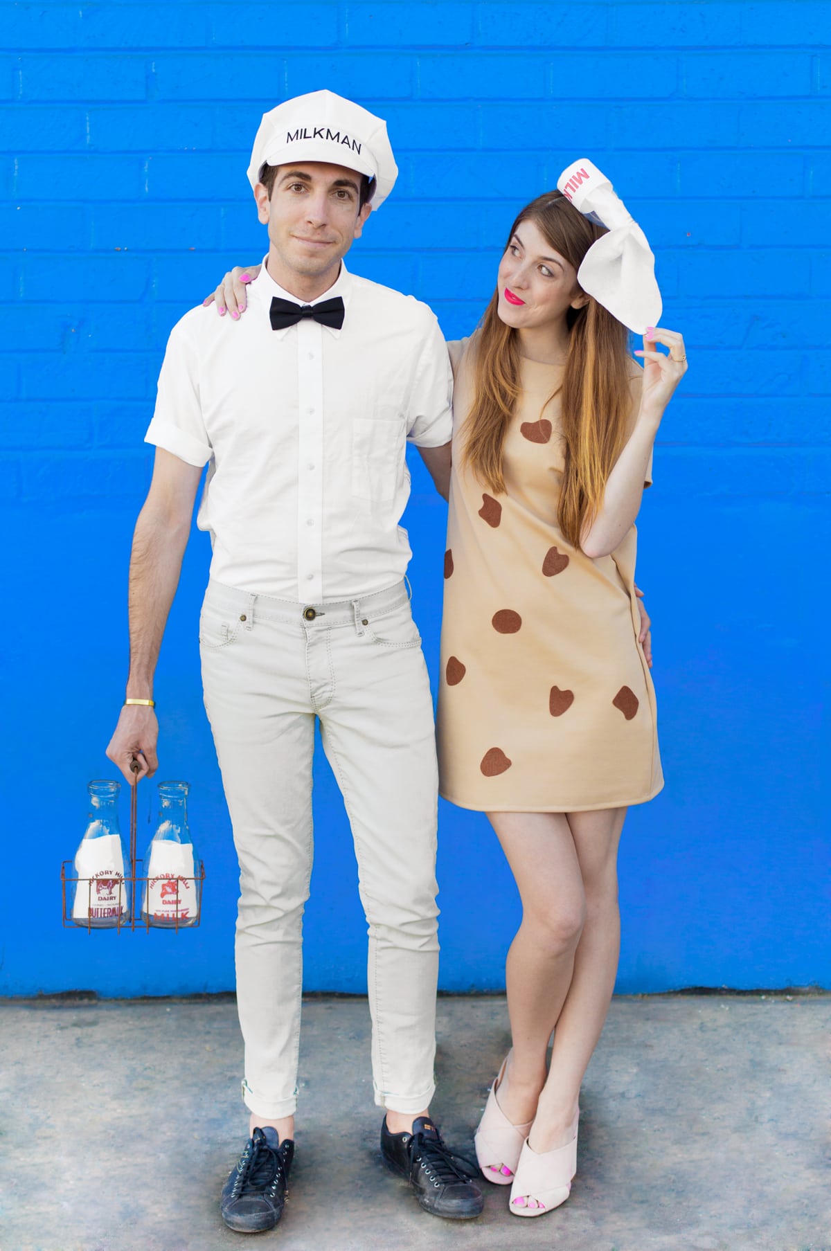 Man and Woman in DIY Couples costume: Milkman and cookie