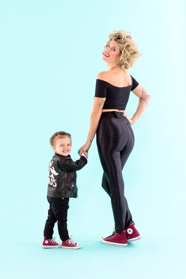 Photo of mom an toddler in Grease inspired Halloween costumes