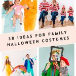 a photo collage of 4 family costume ideas