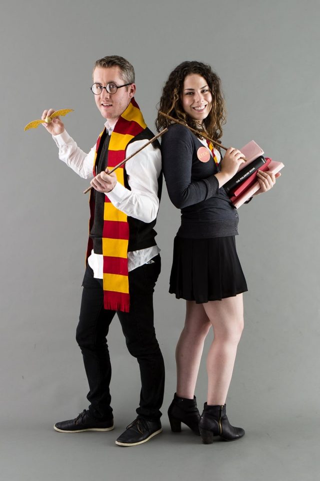 Man and Woman in DIY Couples costume: Harry Potter and Hermione Granger