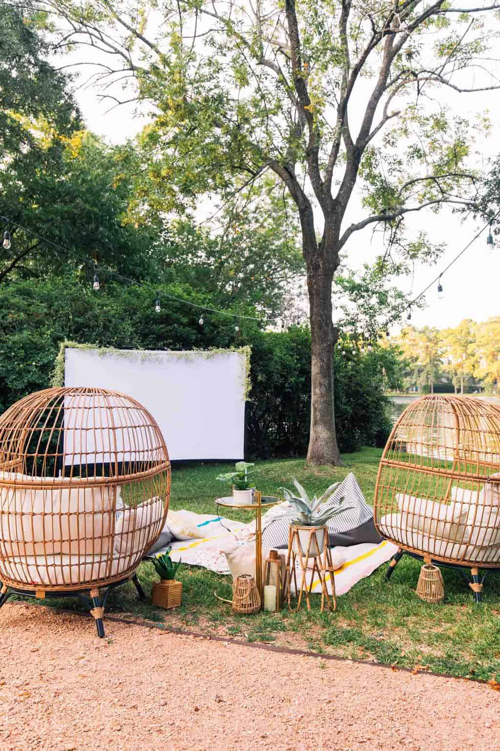 photo of a movie night setup in backyard