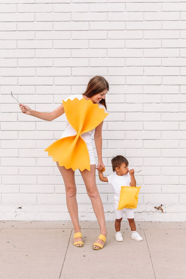 Photo of mom and baby in DIY pasta costumes