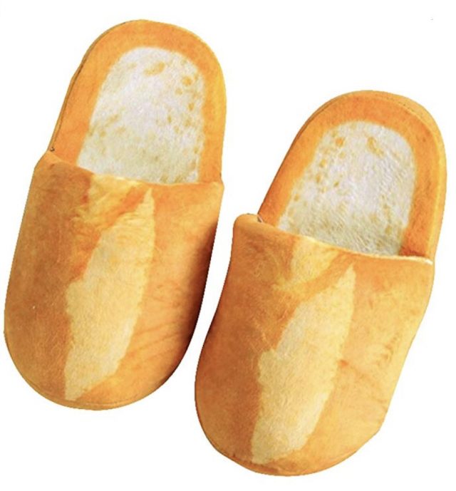 photo of two baguette shaped slippers