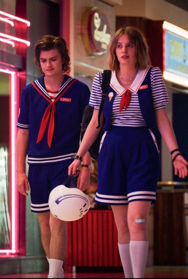 Man and Woman in Couples costume idea: Steve and Robin of Stranger Things