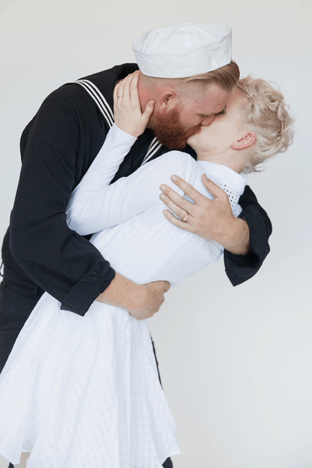 Man and Woman in DIY Couples costume: Kissing Sailor and woman