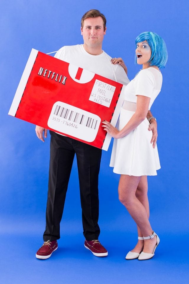 Man and Woman in DIY Couples costume: Netflix and chill