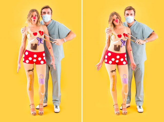 Man and Woman in DIY Couples costume: The Game of Operation doctor and patient