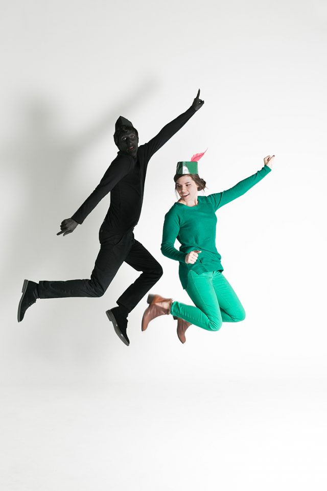 Man and Woman in DIY Couples costume: Peter Pan and shadow